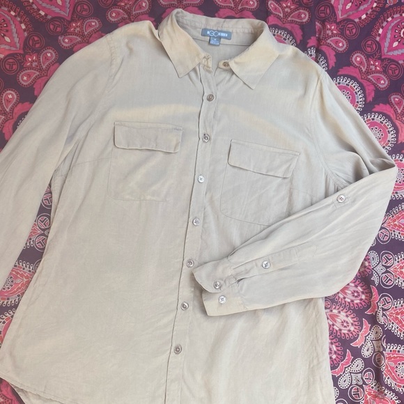 GoSilk 100% Silk LongSleeves Cuffs Button Down Collared Tan Office Dress Shirt - Picture 2 of 16